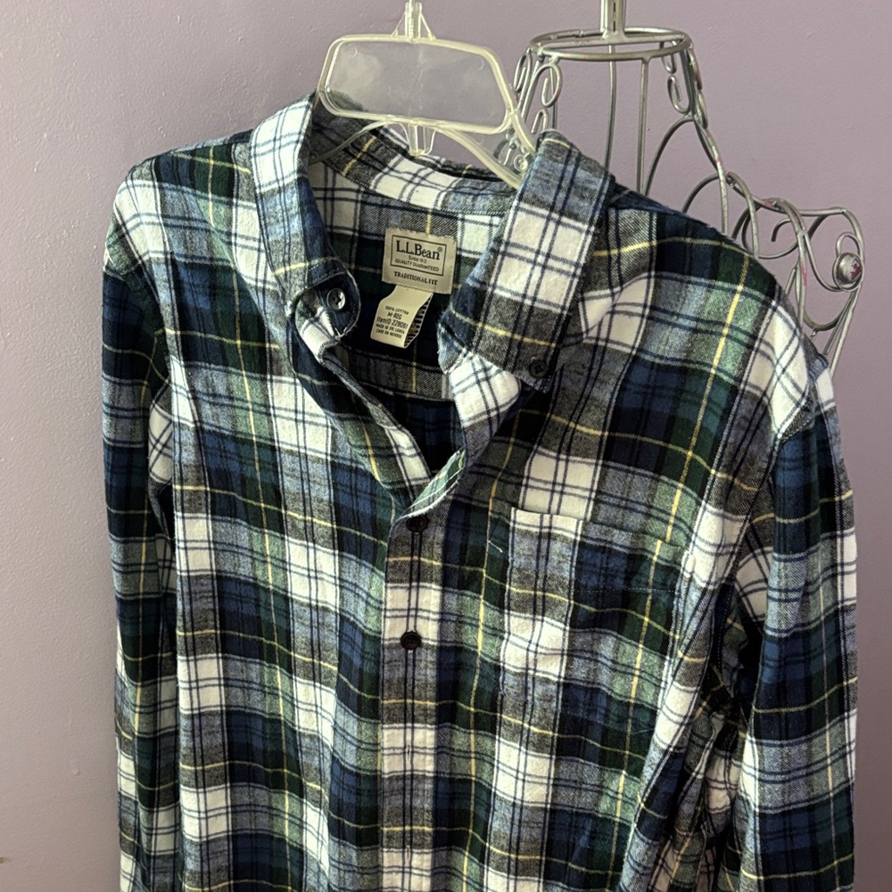 New L.L. Bean Men’s Navy, Green & White Plaid Button-Down Shirt Sz M Reg - Picture 7 of 7